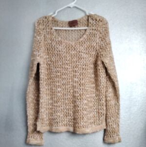 Younique Crocheted Tan & White Sweater   Size L